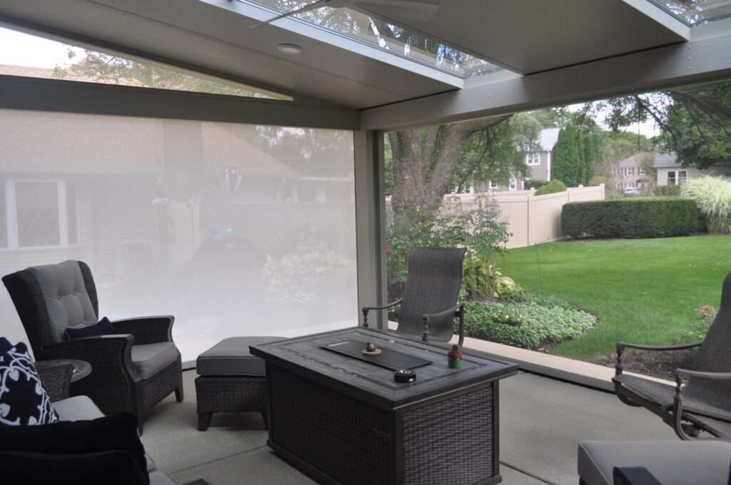 Screen room and patio furniture